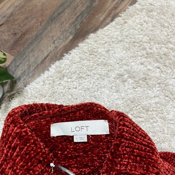 LOFT Small Rust Red Chenille Turtleneck Heavy Knit Cozy Pullover Sweater - Picture 3 of 5